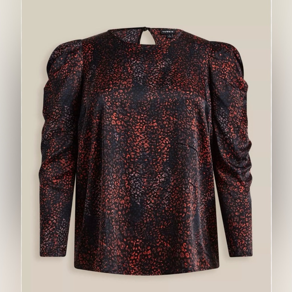 Torrid Satin Blouse Puff Sleeves Multi Color Leopard Lightweight Sz 2X